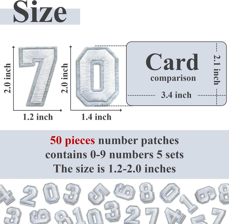 Cazzon Number Iron On Patches, Numbers 0-9 Embroidery Applique Patch, DIY Decorative Heat Press Patches for Clothing Jeans Jackets Backpacks Hats (White 50 Pcs) - Image 2